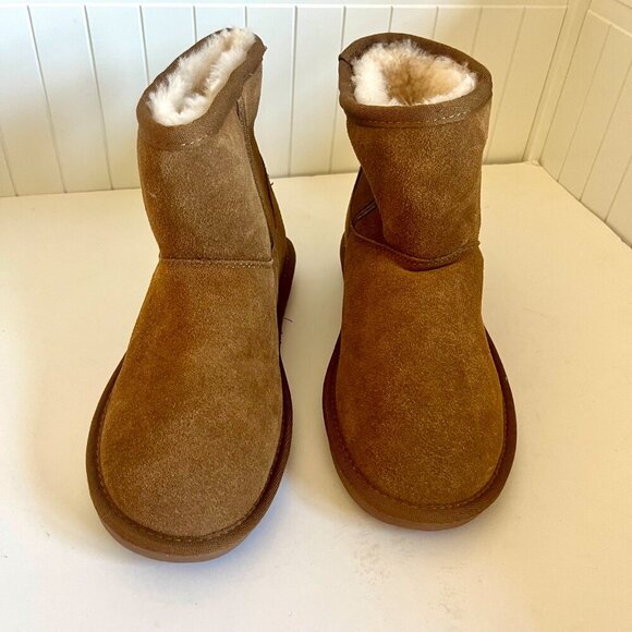 NWOB Minnetonka Brown Shearling Line Suede Ankle Boots size 7 - Picture 2 of 7